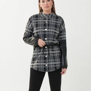 Joseph Ribkoff Plaid Button-Up Shirt Jacket with Black Sleeves Size 10